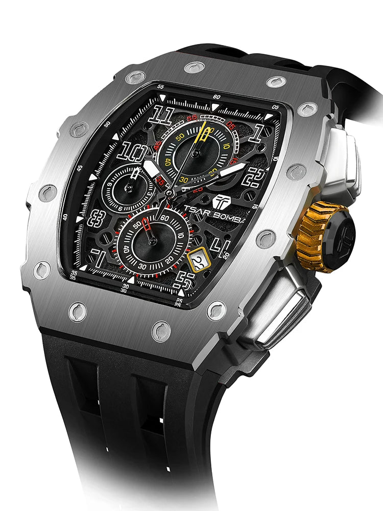 Orologio da uomo TSAR BOMBA New TB8204, cronografo al quarzo giapponese, impermeabile 50M, stile sportivo fashion, orologio da polso di lusso, regalo da uomo