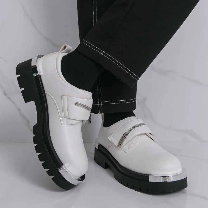 Men's thick soled leather shoes Designer's personalized style Leisure Party Office Outdoor Fashion Street Black white shoes