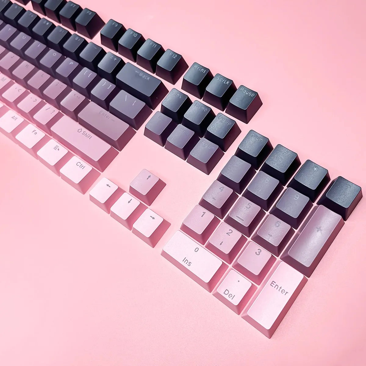 Teclas Gamer RGB retroiluminadas em degradé para teclado mecânico com switch MX, perfil OEM, PBT, branco e azul, layout ISO, teclas DIY