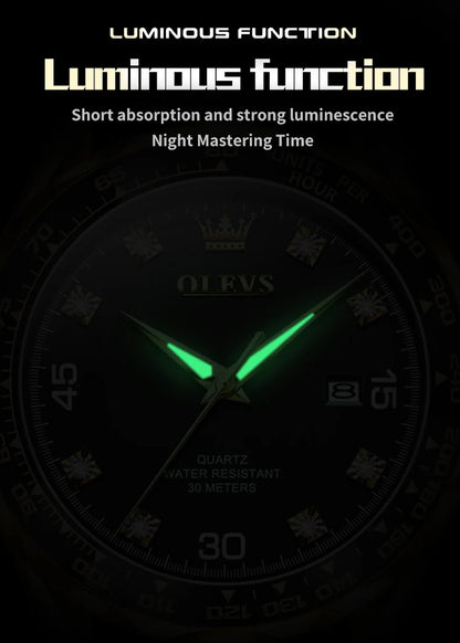 OLEVS 9988 Quartz Watch for Men Waterproof Anti-scratch Auto Date Diving Wristwatch Men Original Brand Luxury Diamond Man Watch