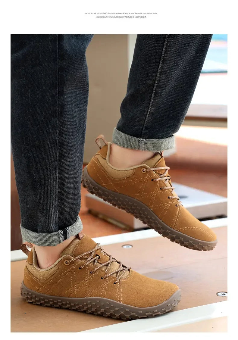 Zapatos de cuero de ante y tejido PU con puntera ancha, antideslizantes, para senderismo, trabajo, deporte masculino y caminatas al aire libre para mujer