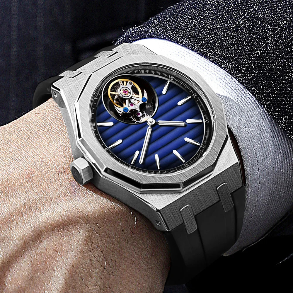 Raymondoya Men's Flying Tourbillon Movement Mechanical Automatic Luxury Watches Wristwatches Skeleton Watch Brand For Men Sapphire