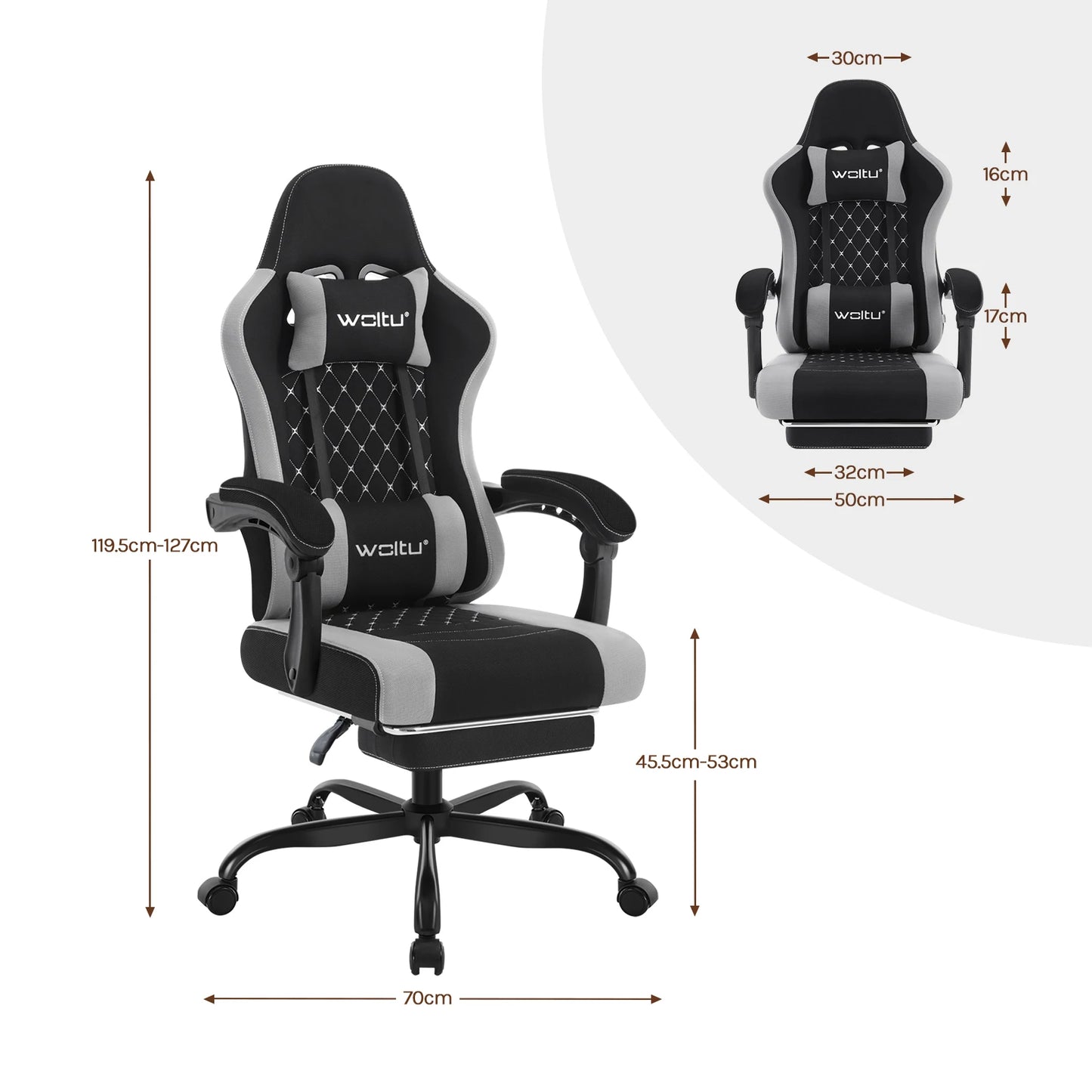 WOLTU Massage Gaming Chair Ergonomic Swivel Computer Chair with Pillow & Footrest Adjustable Headrest Lumbar Support Gamer Chair
