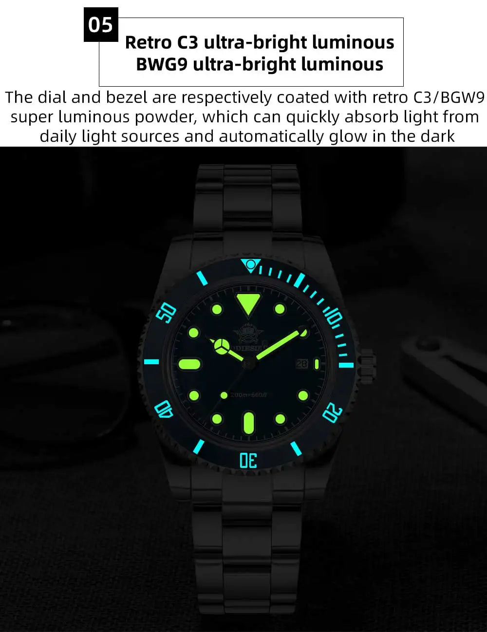 ADDIESDIVE Men's Gift Box Luxury Diver Watch Super Luminous Bubble Mirror Glass Quartz Watch 20Bar Ceramic Bezel Steel Watch
