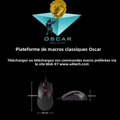 A4TECH X7 X-710BK Oscar Gaming Mouse,2000DPI,1000HZ,4D Wheel,160K Onboard Memory,Oscar Mouse Editor,Driver Free