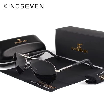 KINGSEVEN – Herr-solglasögon i pilotstil med polariserade UV400-glas och aluminiumram – Bilglasögon för kvinnor – Vardagsglasögon