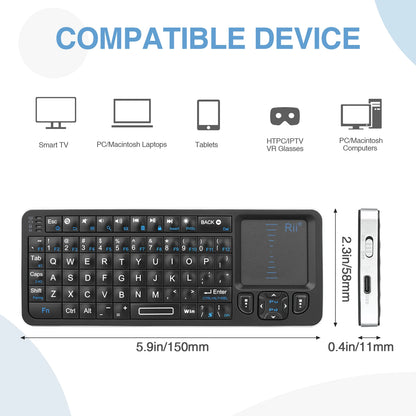 Rii Mini Wireless English Keyboard with TouchPad for Android TV Box/Mini PC/Laptop Mac, Laptop, Windows, Tablet