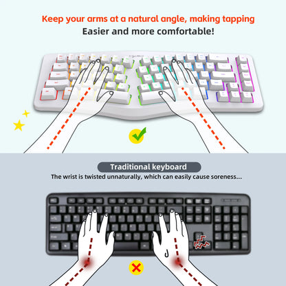 69 Key Wired Ergonomic Gaming Keyboard Keyboard Silent Irregular RGB Backlit Keyboard for Windows Linux Home Office Game PC