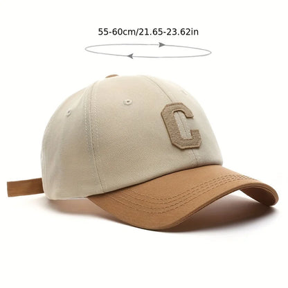 Vintage baseballkasket med broderet C-bogstav | Tofarvet design, justerbar rem, unisex til mænd og kvinder