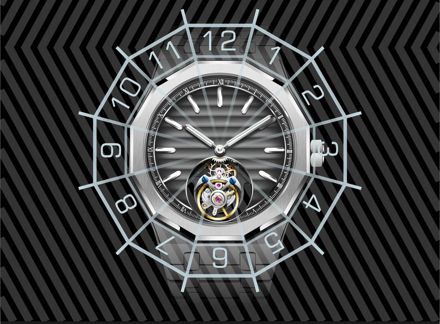 Raymondoya Men's Flying Tourbillon Movement Mechanical Automatic Luxury Watches Wristwatches Skeleton Watch Brand For Men Sapphire