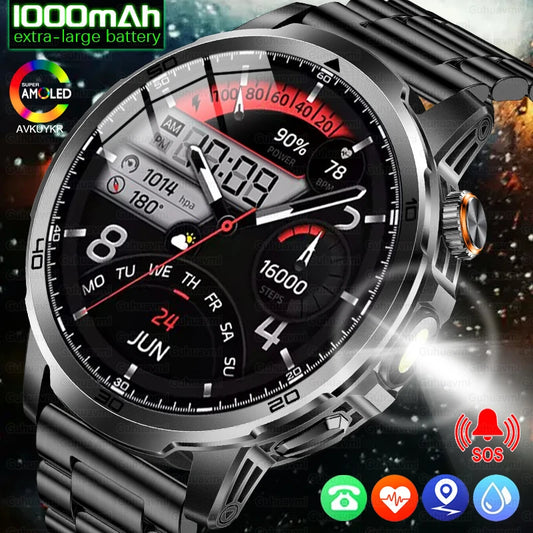 2026 New Military Outdoor Smart Watch 1.85‘’ AMOLED 1000mAh Large Battery 5ATM Waterproof Voice Call Sports Men Fitness Bracel