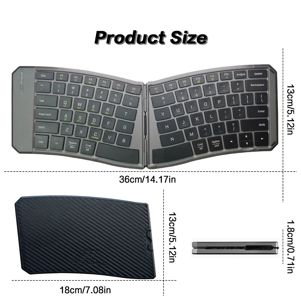 Ergonomic Foldable Bluetooth Keyboard,Split Compact Portable Keyboard for Business Travel,Folding Rechargeable Wireless Keyboard