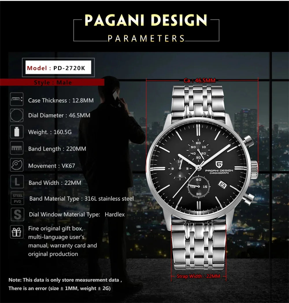 Pagani Design Men's Chronograph Watch  Japan VK67 Movt Waterproof Multifunctional Business Sports Quartz Watch Relogio Masculino