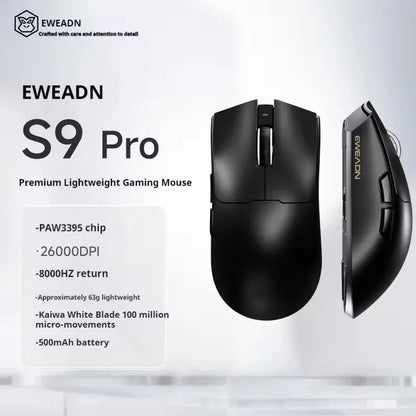 EWEADN S9 Pro Ultra V2 Lightweight Wireless Gaming Mouse Tri-Mode Tri-model Mouse 2.4G USB-CBT 8K Polling 26K DPI PAW3395 Mice