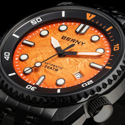 BERNY 20ATM Automatic Men's Watch Diver Sports Diving Watches Luxury Sapphire 316L Stainless Steel Mechanical Waterproof Watches