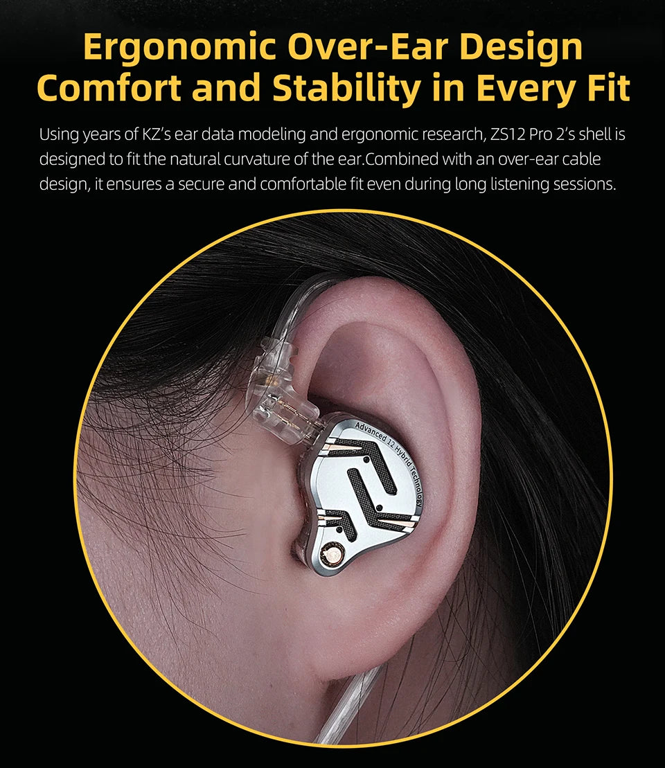 KZ ZS12 PRO 2 Flagship-Grade Super-Linear Hybrid IEM Earphones HiFi Bass In Ear Headphones Esports Gaming Headest Wired Earbuds