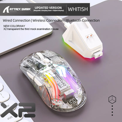 Attack Shark X2PRO Bluetooth Mouse, Tri-Mode , RGB Lights, Magnetic Charging ,Transparent, Battery Indicator, Computer Phone