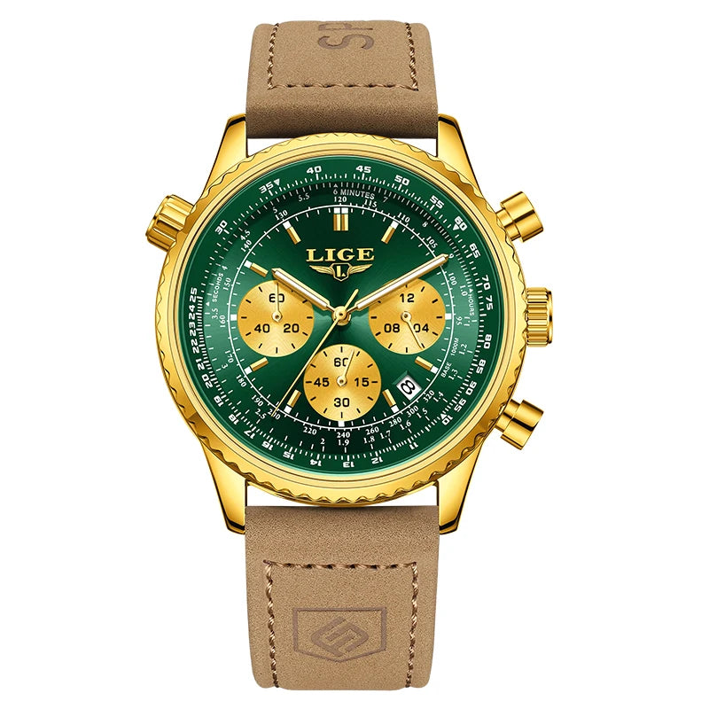 Relógio de luxo para homem LIGE – Cronógrafo com data, em aço inoxidável, estanque, luminescente, estilo desportivo e militar, relógio de quartzo para homem