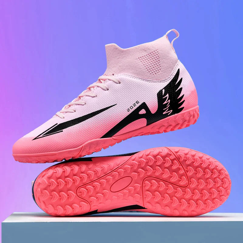 Nouvelles chaussures de football pour hommes, chaussures de football en salle de haute qualité, chaussures de sport, futsal, cheville haute, antidérapantes, ultralégères, antidérapantes pour l'extérieur