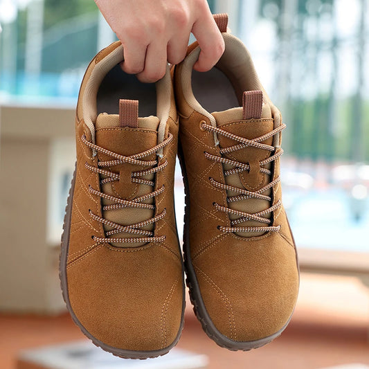 Zapatos de cuero de ante y tejido PU con puntera ancha, antideslizantes, para senderismo, trabajo, deporte masculino y caminatas al aire libre para mujer