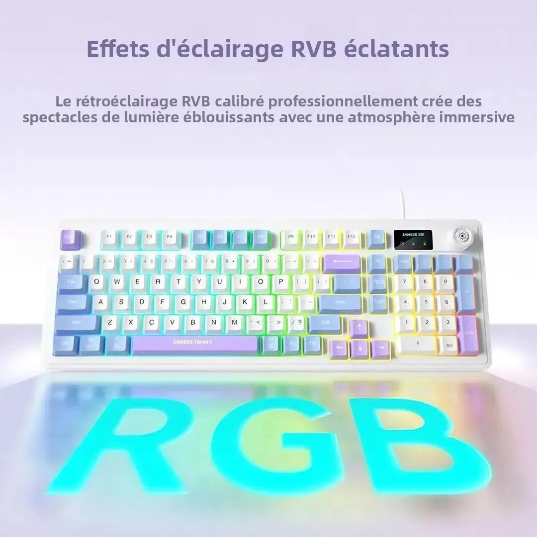SANGEE Wired 98 Keys Keyboard Mouse Combo with LCD Screen Mechanical Feel RGB Backlit Silent Gaming Office Kit for PC Laptop