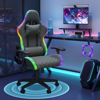 LED Gaming Chair - Ergonomic Office Chair with Massage Function, Adjustable Backrest (90-135°), for Gamers up to 150 kg, Black