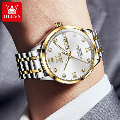 OLEVS 9946 Brand Original Man Watch Dual Calendar Diamond Scale Luxury Automatic Mechanical Watch for Men Business Wristwatches