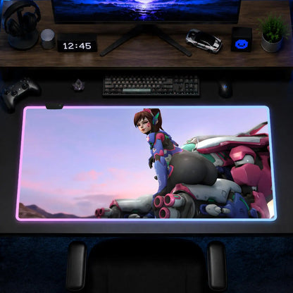 „Overwatch Hips“ žaidimų pelės kilimėlis, anime pelės kilimėlis XXL, RGB stalo kilimėlis su LED apšvietimu, guminis stalviršio kilimėlis