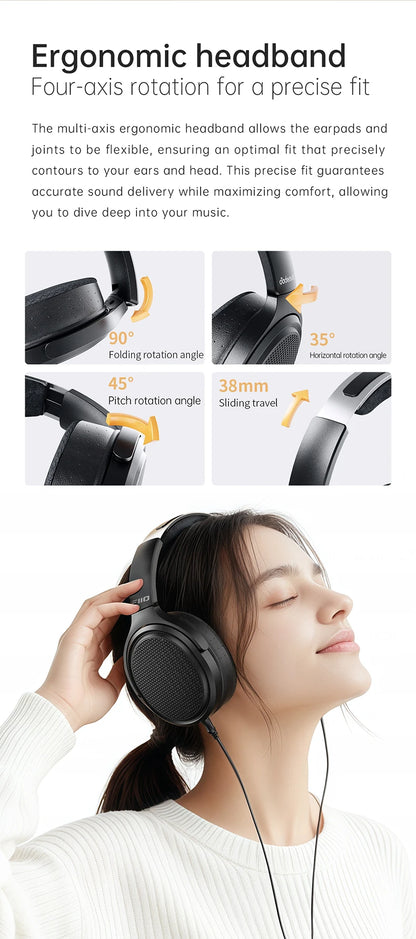 FiiO JT7 Over-Ear Planar Magnetic Audiophile Headphones 95x86mm Planar Driver Design Adjustable Headband 4.4mm/3.5mm Cable