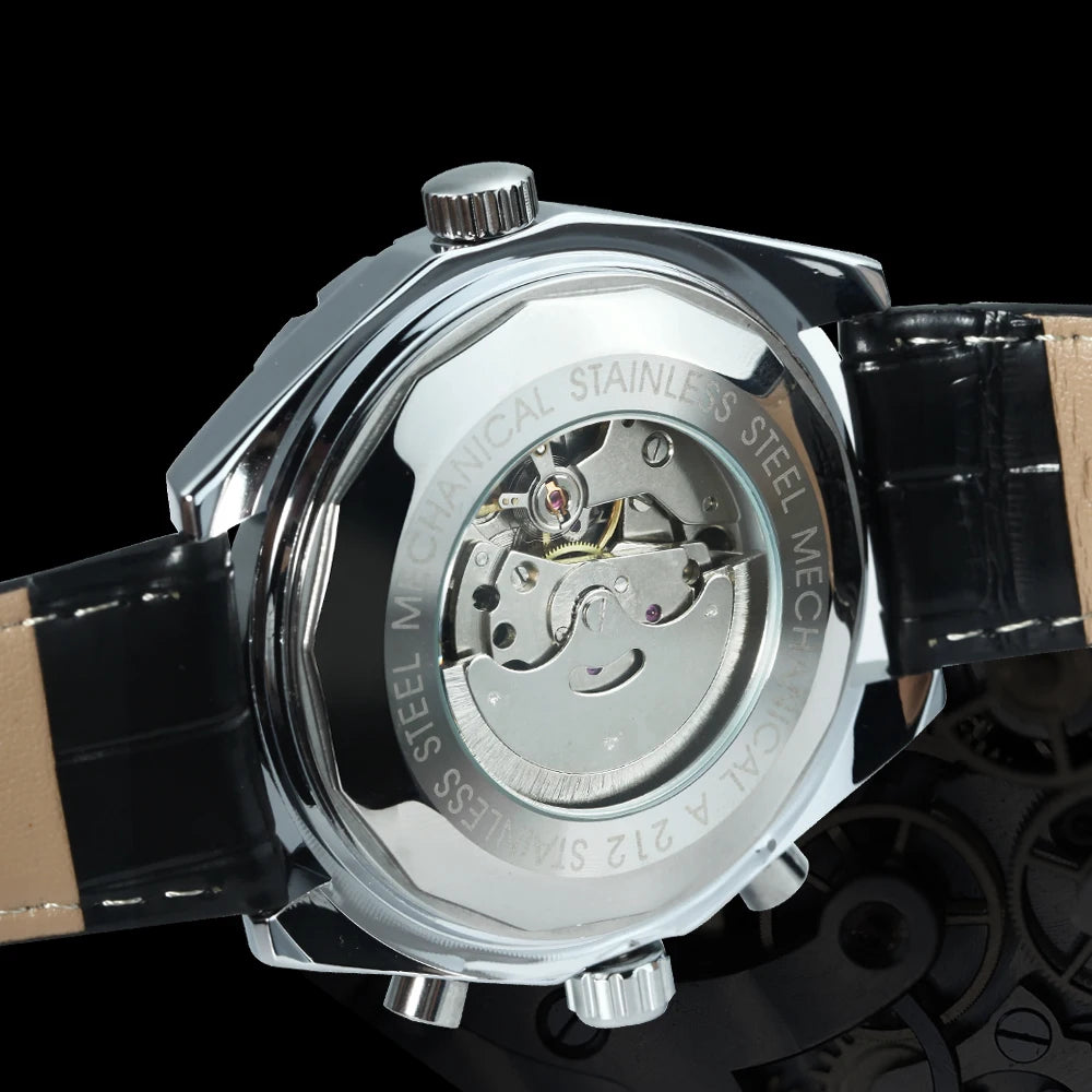 Jaragar Automatic Watch for Men Military Multifunction 3 Sub-Dials Sports Mechanical Watches Top Brand Luxury Leather Steel Band