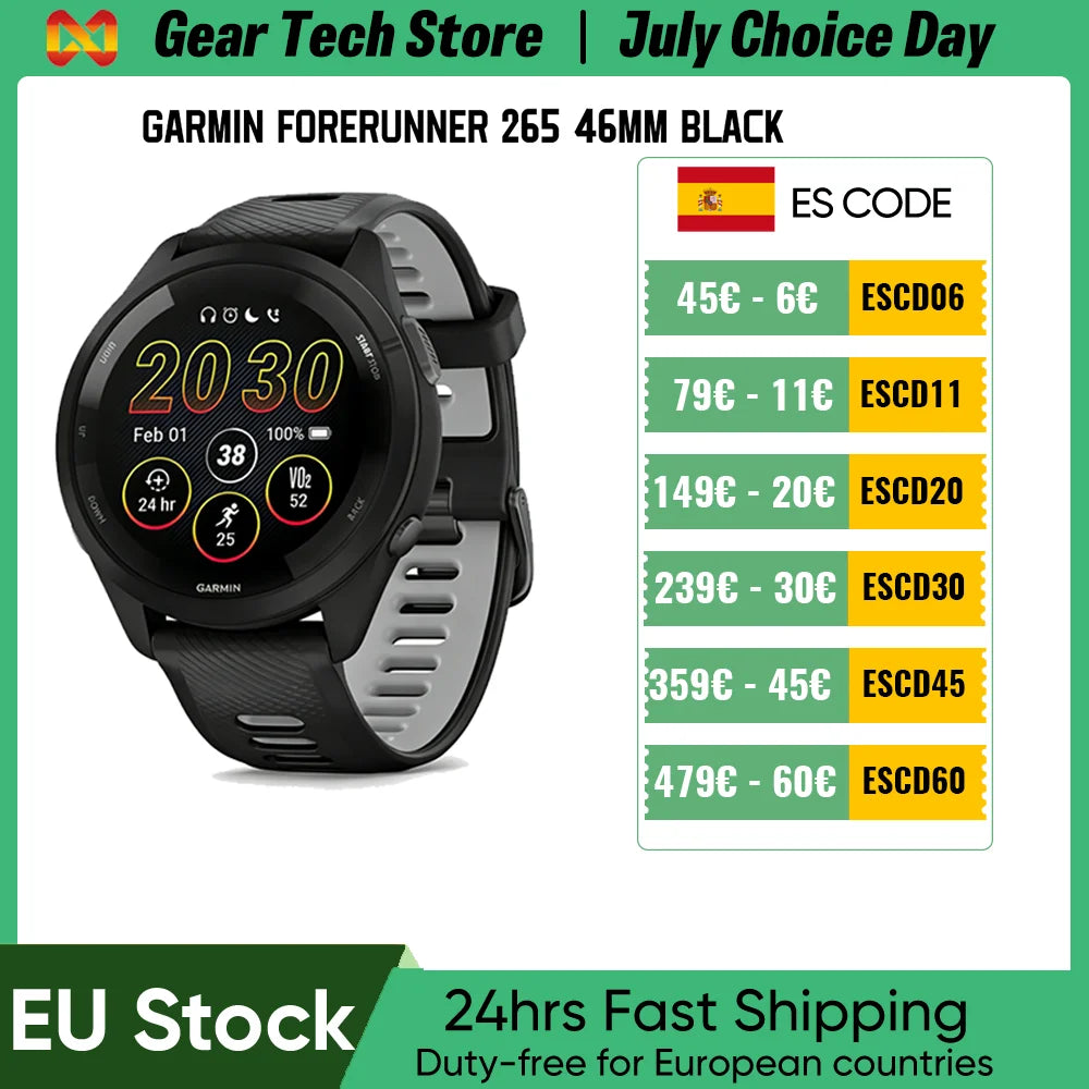 Garmin Forerunner 265 Basic Style Smart Sports Watch, 1.3 Inch Amoled Screen, Activity Monitor