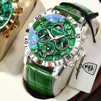 Montre-bracelet de luxe POEDAGAR pour homme – Chronographe sportif, étanche et lumineux, avec bracelet en cuir, mouvement à quartz