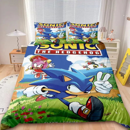 2/3-teiliges Sonic-Bettbezug-Set für Kinder, Bettdeckenbezug-Set für Schlafzimmerdeko, Teenager- und Kindergeschenke, Einzel- und Doppelbett