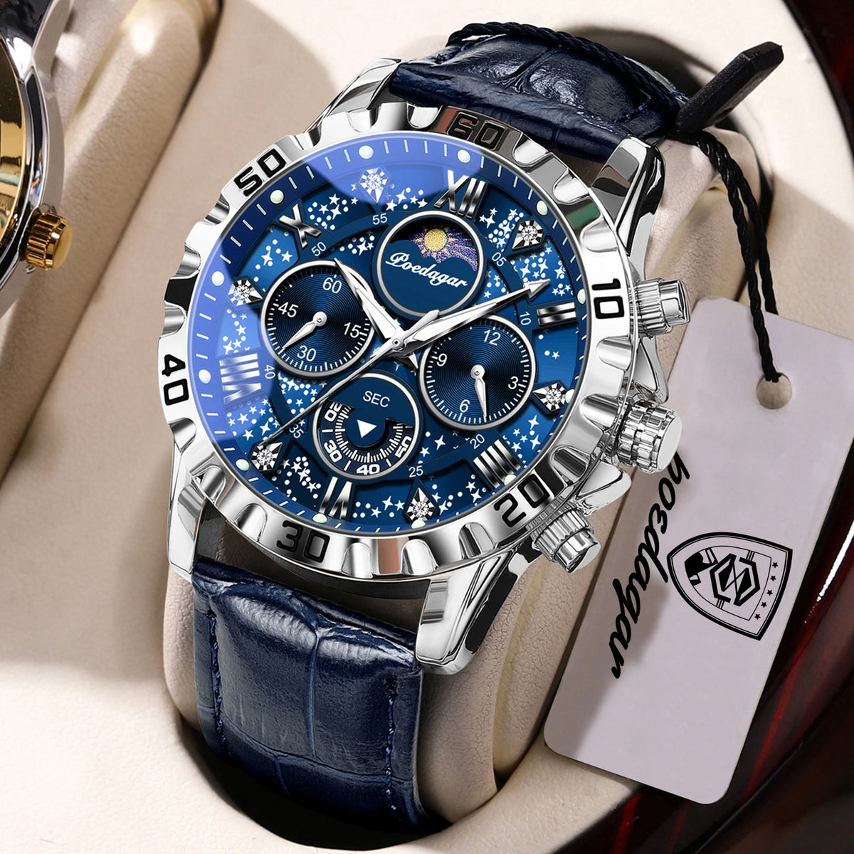 Montre-bracelet de luxe POEDAGAR pour homme – Chronographe sportif, étanche et lumineux, avec bracelet en cuir, mouvement à quartz