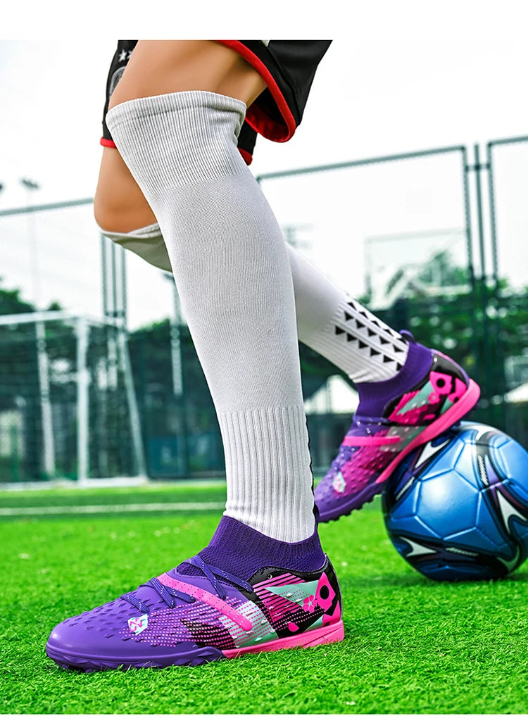 Nouveaux hommes chaussures de Football de haute qualité en plein air haute cheville ultraléger bottes de Football en salle chaussures de sport antidérapantes Futsal antidérapantes