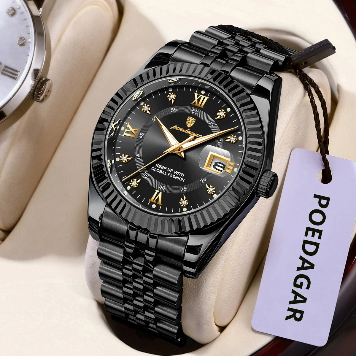 Relógio de homem POEDAGAR – Modelo de luxo, estanque, em aço inoxidável, com visor luminescente, estilo militar, função de data, movimento de quartzo, ideal para o trabalho ou ocasiões profissionais.