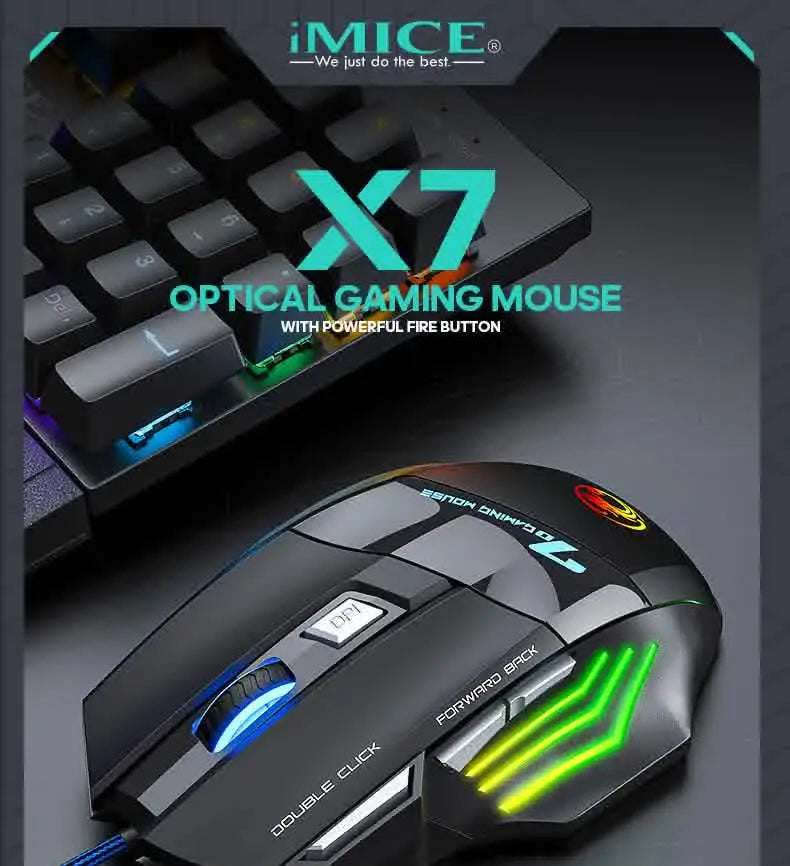 IMICE X7 Optical Gaming Mouse Adjustable DPI Ergonomic Anti Slip Design Colorful Luminuse Suitable for DesktopComputers Laptop