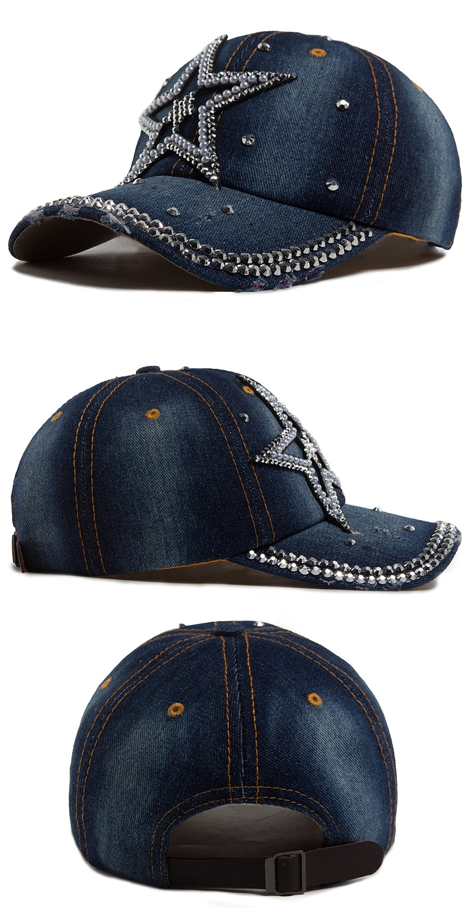 Y2K Pentagram Denim Cloth Baseball Cap Women Fashion Vintage Snapback Men Female Hip hop Shiny Rhinestone Hat For Spring Autumn