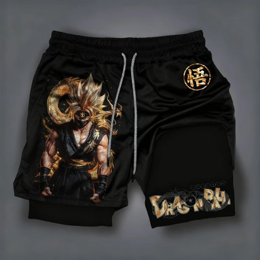 Dragon Ball Anime Goku Peripheral Printed Double-layered Shorts 2025 Summer American Sporty Men's Loose and Breathable Pants