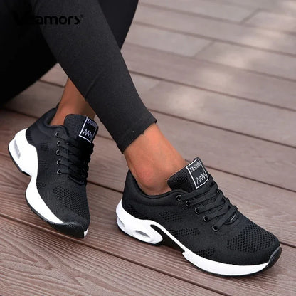 Fashion Women's Lightweight Sneakers Running Outdoor Sports Breathable Mesh Comfortable Air Cushion Lace-Up Shoes