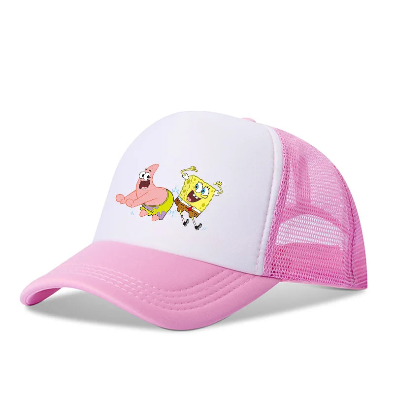Sød SpongeBob-baseballkasket i anime-stil, rund, til børn, drenge, piger og voksne, til sport og fritid, med solskærm, justerbar, film- og tegneseriefigur, med skygge og netforing