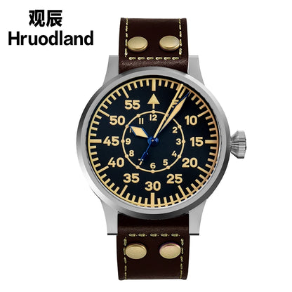 Hruodland Pilot Men's Automatic Mechanical Watch Pt5000 Sapphire Luminous C3 Stainless Steel Waterproof 10Bar reloj hombre