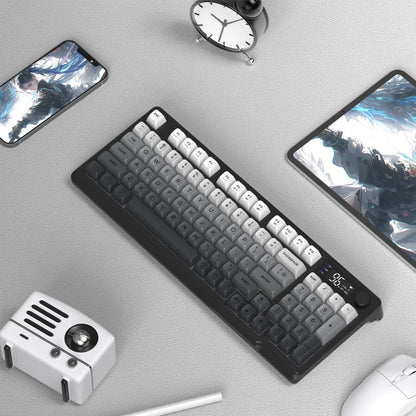 FREEWOLF M96 Wireless Keyboard Knob Control BT/2.4g/Wired,RGB LED Backlight Display,Pbt Keycap,3000mA Battery for PC/Laptop