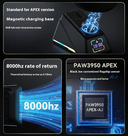 AJAZZ AJ179 APEX Gaming Mouse with Color Screen Dock, Magnetic Charging, 8000Hz High-Frequency /, Tri-Mode (PAW3950) Right-Hande