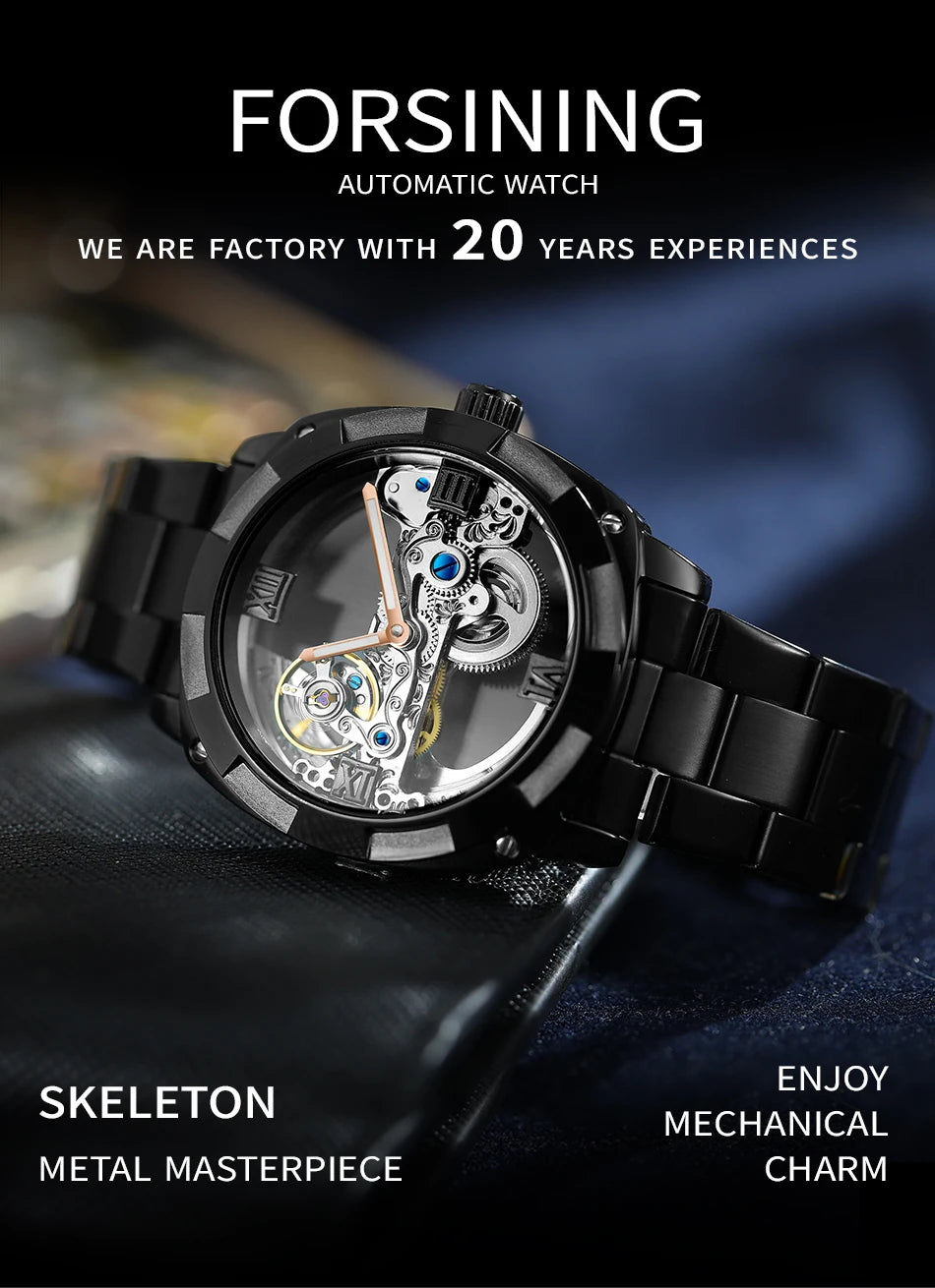 2024Top Brand Luxury Stainless Steel Skeleton Tourbillon Automatic Movement Men Watch Mechanical Waterproof Luminous Wrist Clock
