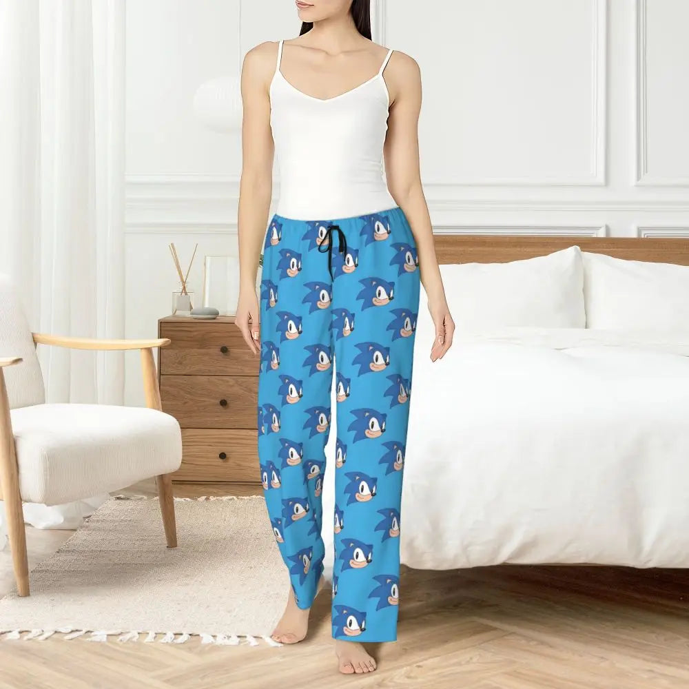 Custom Women Soniced Pajama Pants Printed Hedgehog Game Sleep Sleepwear Bottoms with Pockets