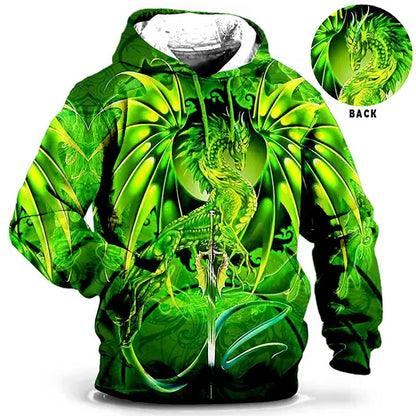 Felpa con cappuccio da uomo, abbigliamento maschile, stampa 3D, felpa outdoor con drago, moda quotidiana autunnale, maniche lunghe