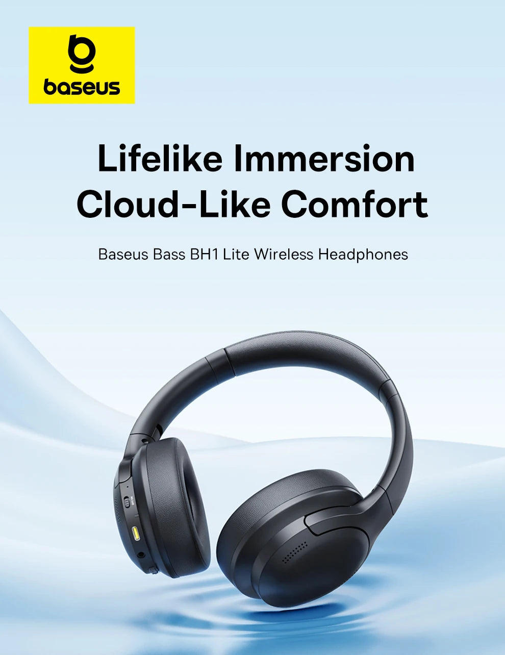 Baseus Wireless Headphones Bluetooth 5.3 HIFI Level Earphone 40mm Driver Foldable Over Ear Headsets 70H Playtime Spatial Audio