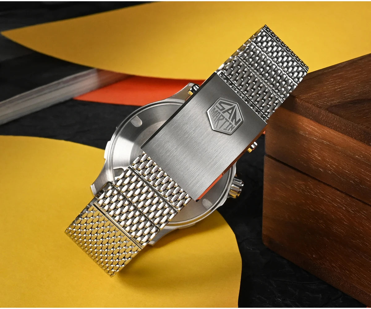 San Martin Original Design Diver 39.5mm V2 Men Watch NH35 Automatic Mechanical Watch Milanese Bracelet Waterproof 200m Luminous