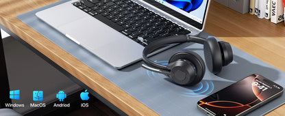 Bluetooth Headset, Wireless Bluetooth V5.4 Headphones with Microphone, Noise Canceling Mic Multipoint Connect Wireless Headset